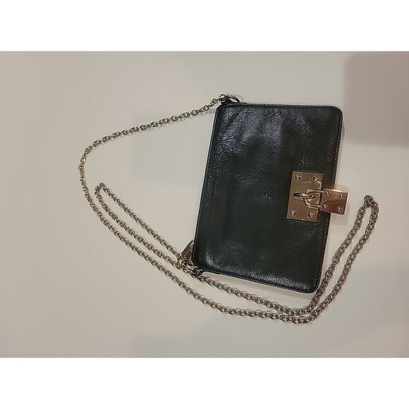 ALEXIS HUDSON LOCKET CLUTCH PURSE BLACK LEATHER - Picture 1 of 10